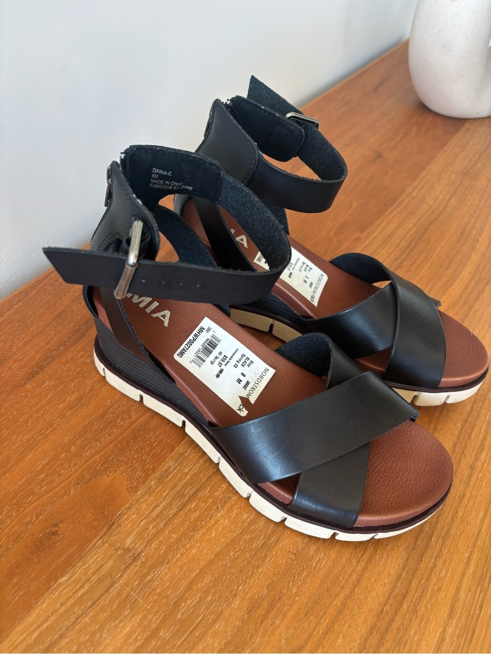 MIA Brown and Black Crisscross Ankle-Strap Platform Sandals